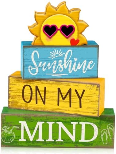 Lineshading 4 Pcs Summer Wooden Block Signs Table Decor Sunshine by Lineshading