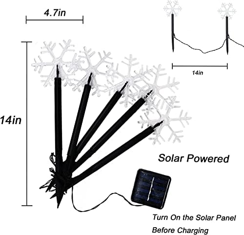 5 Pack Solar Christmas Snowflake Pathway Lights 6.3 Ft Total Outdoor Waterproof Landscape Lights Christmas Decorations for Pathway Garden Walkway Yard Lawn Patio (Warm White) - Image 4
