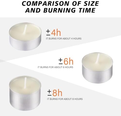 100 Pack Long Burning Tealight Candles, 8-Hour Unscented Smokeless Dripless White Votive Candles, Bulk Set for Shabbat, Weddings, Christmas, Religious Ceremonies, Home Decor & Special Events - Image 4
