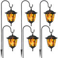 Dynaming 6 Pack Solar Flame Hanging Lights Outdoor, Halloween Solar Flickering Flame LED Garden Lanterns with 6 x 38 Inch Shepherd Hooks, Christmas Lighting for Lawn Patio Yard Pathway Driveway by Dynaming
