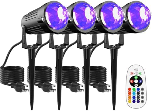 Halloween Christmas LED Spot Lights Outdoor Black Light Projector, 12W Color Changing Landscape Lighting Wired 120V IP65 Waterproof Outdoor Spotlight for Glow Party Garden Yard Indoor Decor(4Pack) by JIAQIYAN