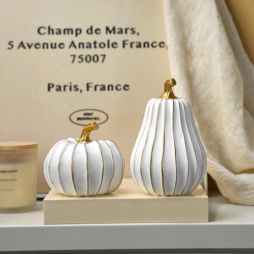 FESTGLOX Pumpkin Fall Decor, White Gold Pumpkin for Thanksgiving Decoration - Image 4