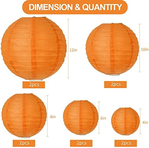 BEISHIDA Orange Paper Lanterns 10Pcs 4/6/8/10/12 Inch Round Chinese Lamp - Image 2
