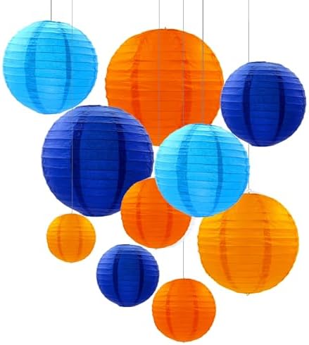 ZOOYOO 10Pcs Paper Lanterns,Blue Orange Round Hanging Tissue Paper Lanterns Decorations for Kids Birthday,Graduation,Carnival,Theme Party Garden Home Decor by ZOOYOO
