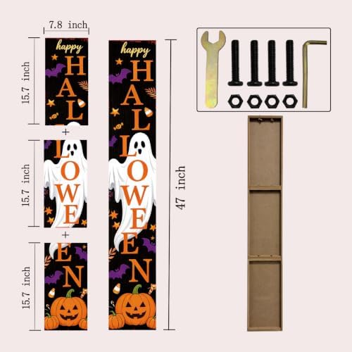 Happy Halloween Ghost Pumpkin Porch Sign 47 Inch Rustic Vertical Welcome Sign Farmhouse Wooden Front Door Standing Outdoor Indoor Halloween Decor - Image 2