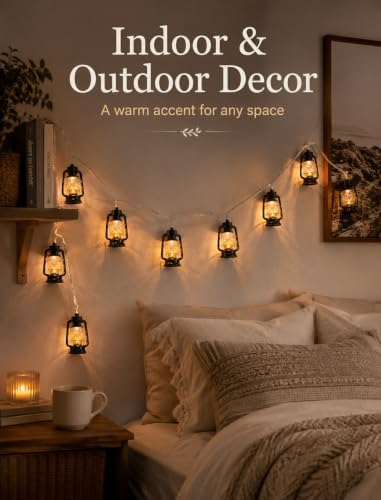 Kerosene Lantern String Lights, 8.5FT Vintage Camping Lights with 10 Black LED Oil Lamps, Waterproof Connectable Plug in Lantern Light for RV Awning, Patio, Tent, Bedroom and Holiday Decor, Warm White - Image 4