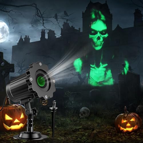 Halloween Projector Lights Outdoor Indoor - 3D Dynamic Green Skull Ghost Projector Decorations Lights, Waterproof Halloween Light for Window, Ground, Roof, Wall,Cemetery, Halloween Decor by Nagudenfo