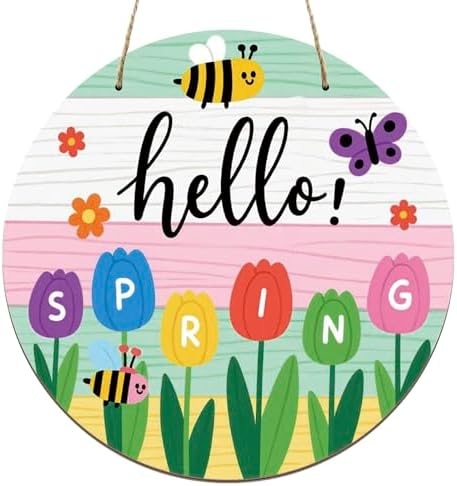 Hello Spring Sign Colorful Tulip Flowers Spring Wreath by Unknown