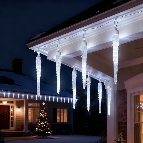 Icicle Lights for Outside,20ft 480 LEDs Crystal Meteor Shower Icicle Lights,Waterproof Plug in Hanging Icicle Christmas Lights for Christmas Garden Tree Decor by BeatiNeonLighting