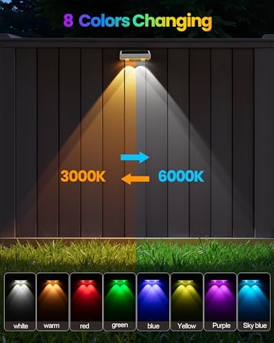 Bridika Solar Fence Lights Outdoor Waterproof, 12 Pack Solar Powered Deck Lights with Bright Lens LED, Warm White, Cool White and RGB Color Glow, Solar Light for Backyard, Wall, Patio & Garden - Image 3