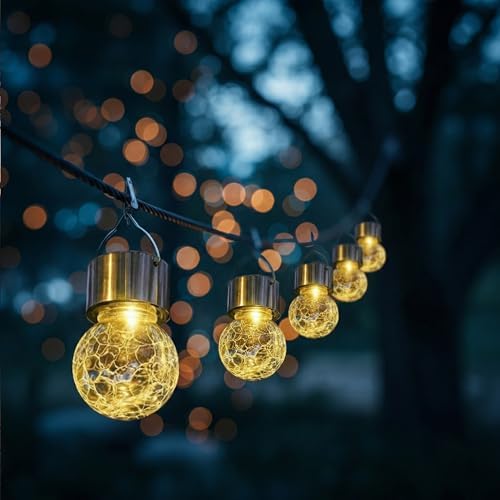 Solar Lantern,Solar Lights Outdoor Decorative Waterproof Hanging Cracked Glass Ball Light Outside Decorations for Fence,Shepherd Hook Tree Ornaments Umbrella Yard Decor 8 Pack (Warm White) - Image 2