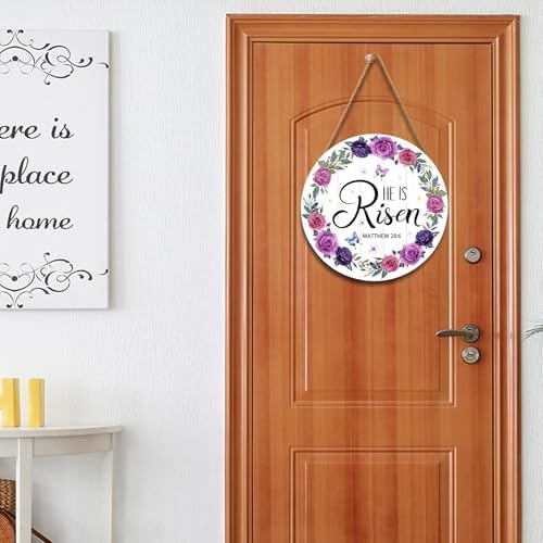 Harooni Easter Wall Hanging Decoration Sign, 12x12 Inch, He is Risen Wreath, Floral, Vertical, Unframed, Wooden, Indoor and Outdoor, Religious Holiday, Entryway - Image 5