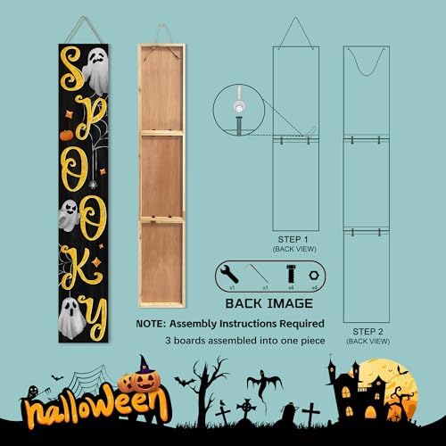 Halloween Welcome Porch Sign Decor Spooky Wooden Hanging Sign Door Porch Standing Decorative Signs Plaques for Front Door Farmhouse Outdoor Indoor Welcome Sign Wall Craft Decor 47.2"H - Image 4