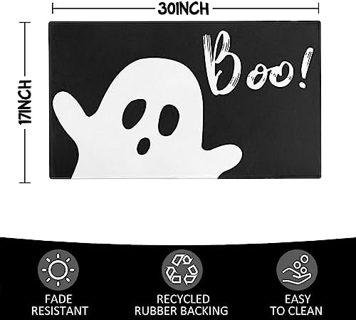 Halloween Door Mat,Halloween Ghost Boo Outdoor Mats for Front Door,Halloween Indoor Entrance Non-Slip Doormat,Halloween Entryway Welcome Rubber Mats for Front Porch Decor 30" x 17" - Image 3