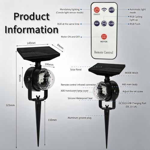 2 Pack Solar Projector Lights Outdoor, Waterproof Spotlight with Remote & USB, Halloween Christmas Yard Party Decor - Image 6