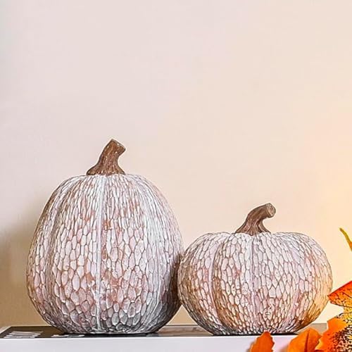 2Pcs Resin Pumpkin Figurines, Lattice Fall Thanksgiving Decor - Image 2