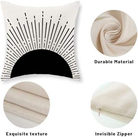 Summer Pillow Covers 18x18 Inch Set of 2 Black Sunshine Decorations Outdoor Throw Pillows Boho Summer Sunset Sun Pillowcase Linen Decor Farmhouse Lumbar Cushion Case for Couch Home Sofa - Image 7
