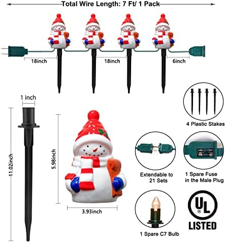 Christmas Snowman Pathway Stakes Lights 7Ft C7 Outdoor Landscape String Light with 4 Snowman Driveway Markers(E12 Base 5w) for Patio Yard Garden Lawn Decoration 1 Pack, White - Image 2