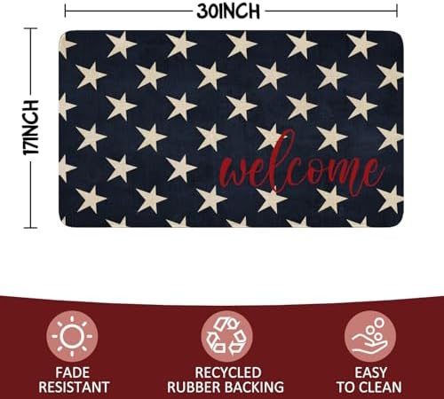 July 4th Door Mat,American Patriotic Memorial Day Blue Stars Indoor Outdoor Non-Slip Doormat,Entryway Front Porch Farmhouse Summer Welcome Door Mat Colorful for Entrance Decor 30" x 17" - Image 3