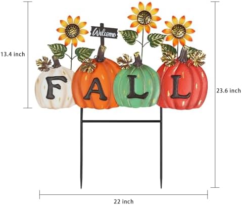 YEAHOME Fall Decorations Outdoor, Fall Letter Pumpkin Decorative Garden Stakes with Sunflower for Fall Decor, Metal Yard Signs for Home Outside Garden Lawn Porch Thanksgiving Decorations - Image 3