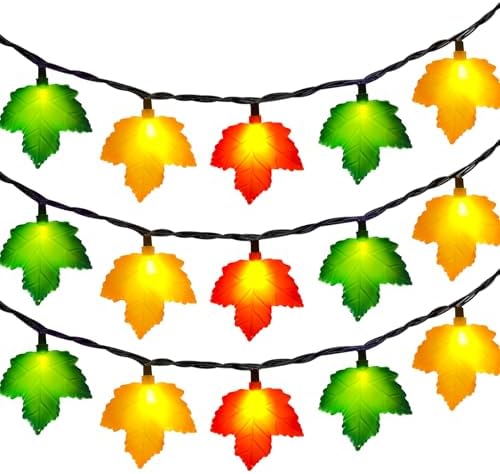 Fall Decorations Maple Leaf Lights, 8.5Ft Thanksgiving Decorations String Lights Outdoor with 10 LED Multicolor Maple Leaves Light, Plug in Fall Leaf Fairy Lights for Home Garland Window Harvest Party by Goothy