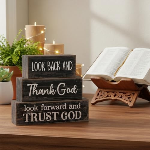Lineshading 4 Pcs Christian Wooden Block Signs Farmhouse Centerpiece - Image 5