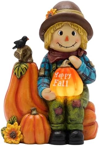 TERESA'S COLLECTIONS Fall Outdoor Decor Scarecrow Pumpkin Solar Resin 9.1" by TERESASCOLLECTIONS