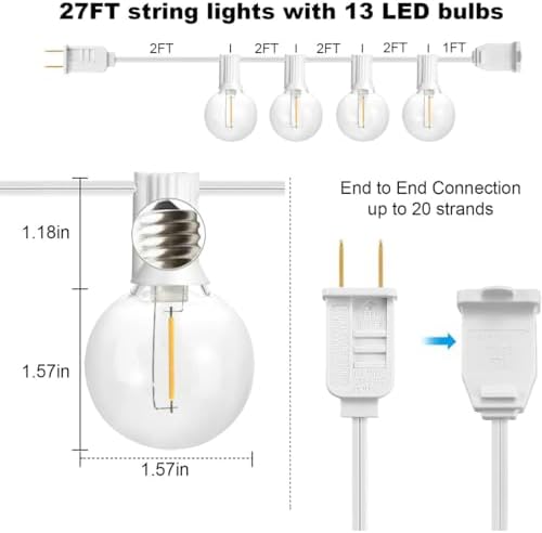 SUNTHIN 27FT White Outdoor String Lights with 14 G40 LED Bulbs - Image 2