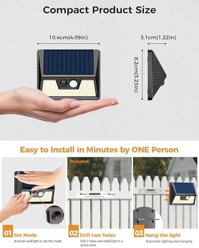 Vighep 4 Pack Solar Fence Lights, Waterproof Motion Sensor Deck Outdoor, Warm White LED Outside Wireless for Wall Yard Steps Stairs Garden - Black - Image 7