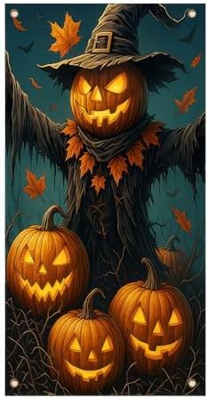 BlissYard Halloween Pumpkin Scarecrow Door Cover 35x71 Inch Polyester by BlissYard