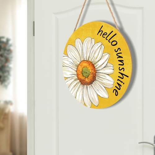 Spring Summer Daisy Flower Front Door Sign Hello Sunshine Floral Wood Door Hanger Outdoor Outside Porch Decor Seasonal Wooden Wreath Farmhouse Indoor Wall Hanging Decoration for House 12"x12" - Image 7