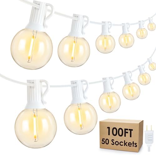 Mlambert 100Ft LED Outdoor String Lights, Dimmable Waterproof G40 Globe Patio Lights with 50+3 2700K Shatterproof Bulbs for Cafe Bistro-White Cord by Mlambert