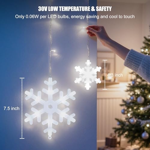 Brightown Christmas Snowflake Lights Outdoor - 13FT 192LED Snowflake String, 16 Drops, 12 Modes, Timer, IP65 Waterproof, Connectable Xmas Lights for Eaves Windows, Indoors & Outdoors - Image 3