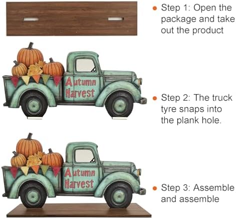 Harvest Truck Sign Autumn Decor Wooden desktop decoration Halloween Pumpkins fall decorations Thanksgiving Table Decorations for Home,Farmhouse,Office,Garden - Image 3