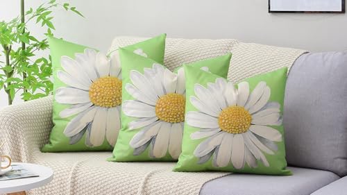 Spring Summer Outdoor Waterproof Pillow Covers 18 x 18 Inch Set of 2 Green Daisy Flower Decorative Cushion Cases for Sofa Couch Garden Patio - Image 6