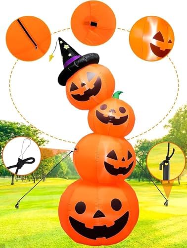 Kalolary 8 Feet Halloween Inflatable Stacked Pumpkins for Yard Decor - Image 6