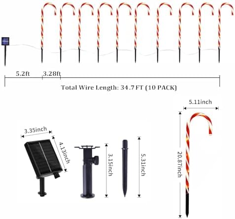 10 Pack Solar Candy Cane Lights, 21 Inch Red Christmas Yard Decorations - Image 3