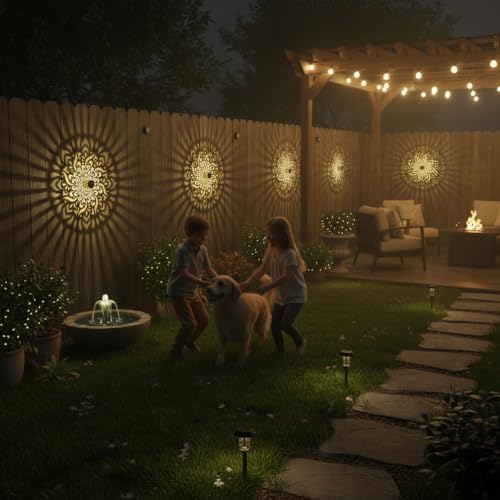 gardencave 2 Pack Solar Fence Lights Metal Solar Powered Outdoor Deck Step Wall Lights Mandala Theme Waterproof Fence Light for Garden Post Patio Backyard Yard Decor (2 Pack) - Image 3