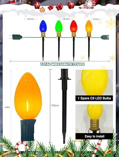 GOOTHY Jumbo C9 Christmas Pathway Lights Outdoor, 14Ft Outdoor Xmas Decorations Stakes Lights with 8 LED Jumbo Multicolor Bulb Christmas Walkway Lights for Outside Lawn Yard Garden Sidewalk Holiday - Image 2