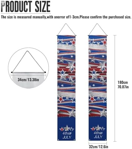 doginthehole 4th of July Decorations Door Banners 2pcs Outdoor Patriotic Memorial Day Decor Independence Day Hanging American Flag and Banner Stars and Stripes Porch Sign Party Supplies Red White Blue - Image 6