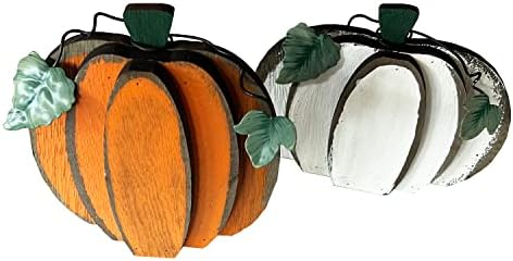 SAGUZOU Rustic Wooden Pumpkin Fall Decoration for Home Fall Harvest Tabletop Desk Shelf Kitchen Tiered Tray Decorations Thanksgiving Halloween Pumpkins Farmhouse Sign Fall Decor-Set of 2 - Image 2