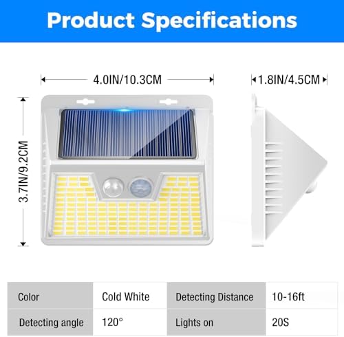 Peasur Solar Lights Outdoor Waterproof, 6Pack 140LED Bright Motion Sensor Security Lights 3 Modes, Solar Powered Fence Wall Light for Garden Yard Outside(Cool White) - Image 7