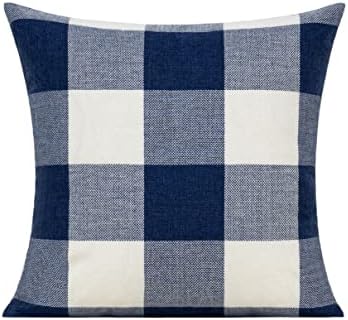 VAKADO 22x22 inch Set of 2 Navy Blue White Buffalo Plaids Throw Pillow Covers Outdoor Farmhouse Retro Decorative Check Cushion Cases Home Decor for Couch Patio Porch Sofa Furniture, Dark Blue - Image 3
