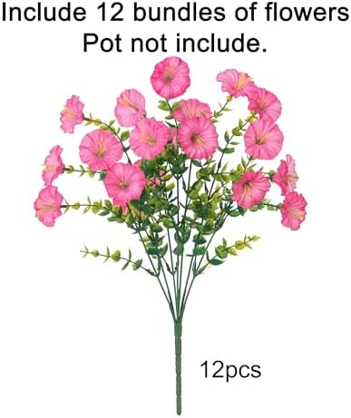 HyeFlora Artificial Flowers for Outdoors Fake Plants Outside Decoration, 12 Bundles Silk Pink Morning Glory with Eucalyptus UV Resistant Look Real Faux Flowers for Planter Front Door Yard Gardens Home - Image 4