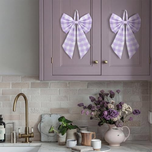 Suncalla 2 Pcs Purple Plaid Spring Easter Wreath Bows 18'' x 12'' - Image 6