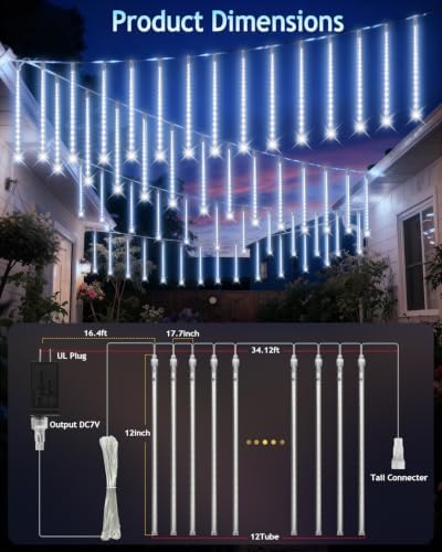 PEMOTech Christmas Lights Outdoor,12-Tube Meteor Shower Lights Outdoor - Image 5