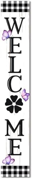 Hello Spring & Summer Butterflies Wood Porch Board, Rustic Welcome Sign and Porch Leaner for Front Door Deck Patio or Wall, Farmhouse Vertical Porch Yard Decor, Spring Decor 20x120cm by Ymaotrade