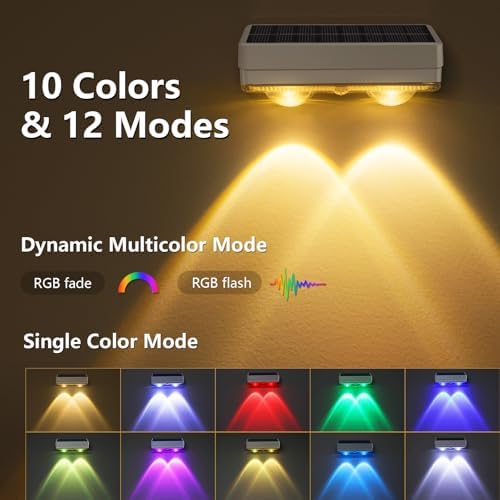 VOLISUN Solar Fence Lights Outdoor 12 Pack, 50Lumen RGB Color Changing - Image 3