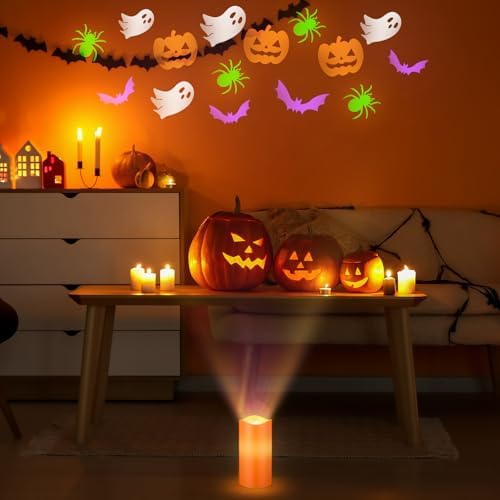 Baquler Halloween Projector Candle Ghost Projector Light Halloween Indoor Decoration Spooky Scary LED Flameless Candle Battery Operated Night Light with Remote and Timer Bedroom Home Decor Party Gift - Image 6