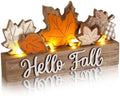 Chunful Lighted Fall Table Decor Wooden Maple Leaf Centerpiece by Chunful